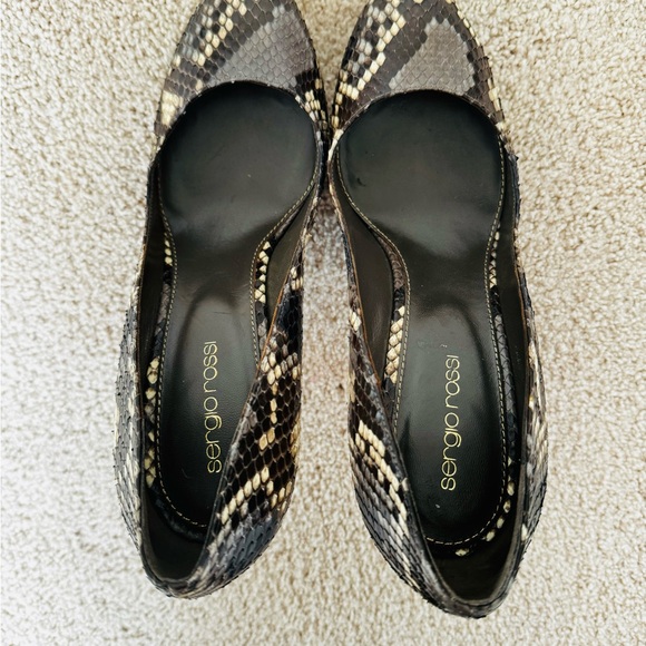 ❤️ SERGIO ROSSI SNAKESKIN PYTHON STILETTO 4" HEELS 38 BROWN GRAY CLOSED TOE PUMP - Picture 6 of 11